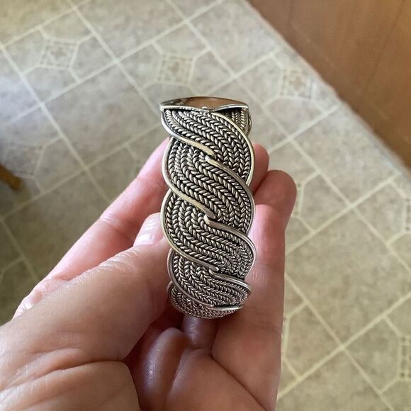 STERLING SILVER 925 SOLID WIDE BRADED WOMAN BRACELET - Picture 9 of 10